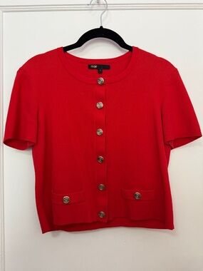 Maje Red Short-Sleeve Button Front Knit Top